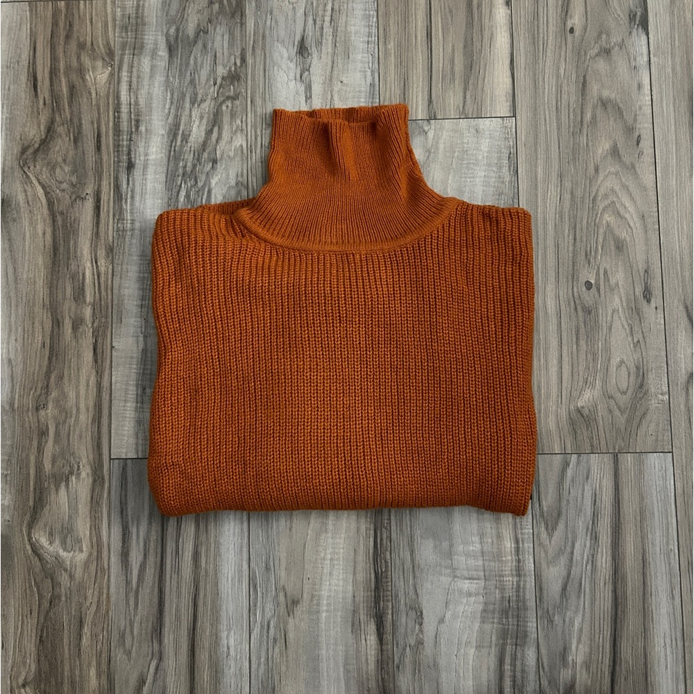Orange Oversized Sweater Ponch with Black Leather Pockets - Picture 2 of 4